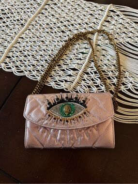 Kurt Geiger Metallic Rose Quilted Crossbody with Embroidered Eye